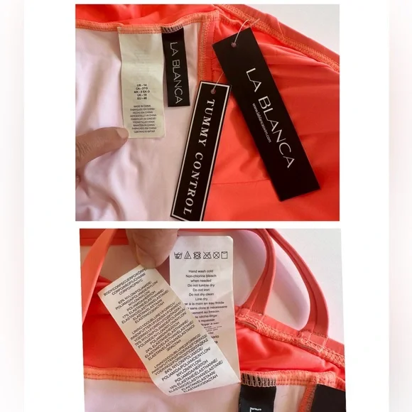 NWT La Blanca Island Goddess Criss Cross Back Strap One Piece Swim Orange Sz 14